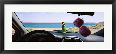 Framed Lake viewed through the windshield of a car, Pyramid Lake, Washoe County, Nevada, USA Print