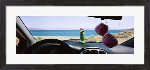 Framed Lake viewed through the windshield of a car, Pyramid Lake, Washoe County, Nevada, USA Print