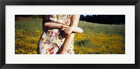 Framed Mid section view of a girl hugging her mother in a field, Marin County, California, USA Print