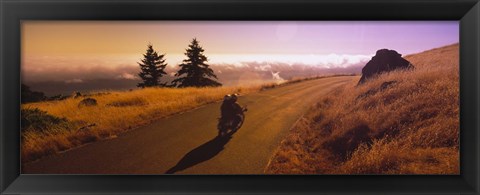 Framed High angle view of a motorcycle moving on a road, Mt Tamalpais, Marin County, California, USA Print