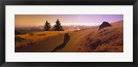 Framed High angle view of a motorcycle moving on a road, Mt Tamalpais, Marin County, California, USA Print