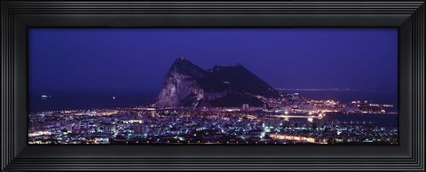 Framed High angle view of a city lit up at night, Rock Of Gibraltar, Andalusia, Spain Print