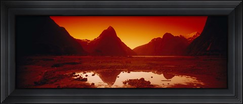 Framed Reflection of mountains in a lake, Mitre Peak, Milford Sound, Fiordland National Park, South Island, New Zealand Print