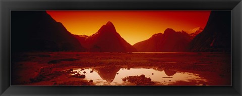 Framed Reflection of mountains in a lake, Mitre Peak, Milford Sound, Fiordland National Park, South Island, New Zealand Print