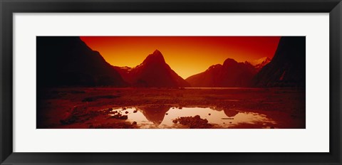 Framed Reflection of mountains in a lake, Mitre Peak, Milford Sound, Fiordland National Park, South Island, New Zealand Print