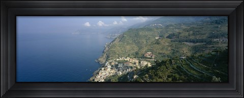 Framed High angle view of a village at the coast, Riomaggiore, La Spezia, Liguria, Italy Print