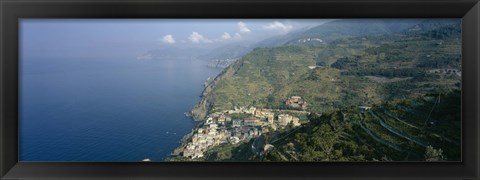 Framed High angle view of a village at the coast, Riomaggiore, La Spezia, Liguria, Italy Print