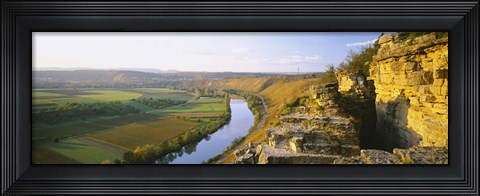 Framed High angle view of vineyards along a river, Einzellage, Hessigheimer Felsengarten, Hessigheim, Baden-Wurttemberg, Germany Print
