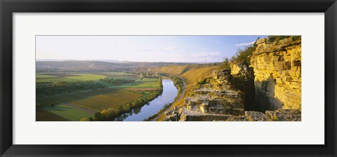 Framed High angle view of vineyards along a river, Einzellage, Hessigheimer Felsengarten, Hessigheim, Baden-Wurttemberg, Germany Print