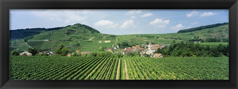 Framed Vineyards near a village, Oberbergen, Der Vogelsangpass, Bereich Kaiserstuhl, Baden-Wurttemberg, Germany Print