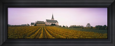 Framed Vineyard with a church in the background, Hochheim, Rheingau, Germany Print
