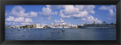 Framed Cruise ships docked at a harbor, Hamilton Harbour, Hamilton, Bermuda Print