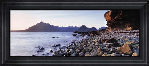 Framed Rocks on the beach, Elgol Beach, Elgol, view of Cuillins Hills, Isle Of Skye, Scotland Print