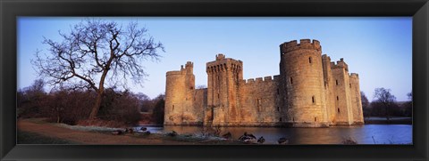 Framed Moat around a castle, Bodiam Castle, East Sussex, England Print
