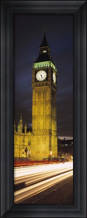 Framed Clock tower lit up at night, Big Ben, Houses of Parliament, Palace of Westminster, City Of Westminster, London, England Print