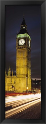 Framed Clock tower lit up at night, Big Ben, Houses of Parliament, Palace of Westminster, City Of Westminster, London, England Print