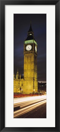 Framed Clock tower lit up at night, Big Ben, Houses of Parliament, Palace of Westminster, City Of Westminster, London, England Print