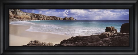 Framed Cliffs at seaside, Logan Rock, Porthcurno Bay, Cornwall, England Print