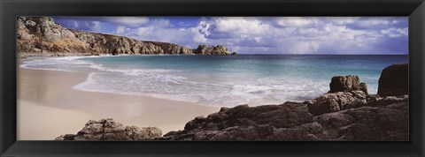 Framed Cliffs at seaside, Logan Rock, Porthcurno Bay, Cornwall, England Print