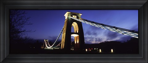 Framed Suspension bridge lit up at night, Clifton Suspension bridge, Avon Gorge, Bristol, England Print