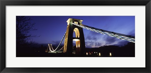Framed Suspension bridge lit up at night, Clifton Suspension bridge, Avon Gorge, Bristol, England Print