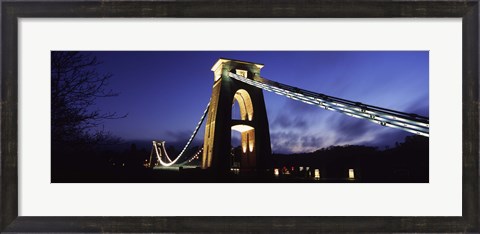 Framed Suspension bridge lit up at night, Clifton Suspension bridge, Avon Gorge, Bristol, England Print