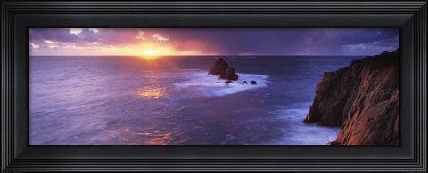 Framed Sunset over the sea, Land&#39;s End, Cornwall, England Print