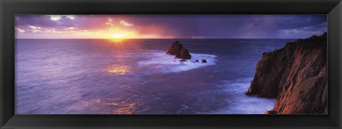 Framed Sunset over the sea, Land&#39;s End, Cornwall, England Print