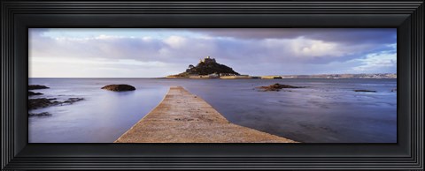 Framed Jetty over the sea, St. Michael's Mount, Marazion, Cornwall, England Print