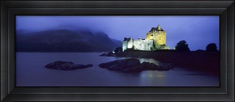 Framed Castle lit up at dusk, Eilean Donan Castle, Loch Duich, Dornie, Highlands Region, Scotland Print