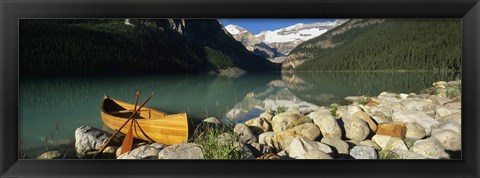 Framed Canoe at the lakeside, Lake Louise, Banff National Park, Alberta, Canada Print