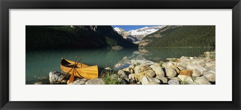 Framed Canoe at the lakeside, Lake Louise, Banff National Park, Alberta, Canada Print