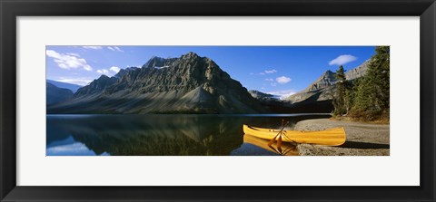 Framed Canoe at the lakeside, Bow Lake, Banff National Park, Alberta, Canada Print