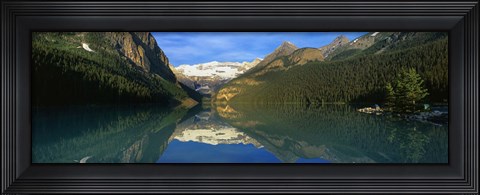 Framed Reflection of mountains in water, Lake Louise, Banff National Park, Alberta, Canada Print