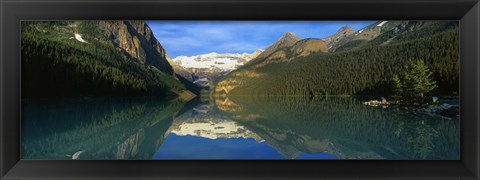 Framed Reflection of mountains in water, Lake Louise, Banff National Park, Alberta, Canada Print