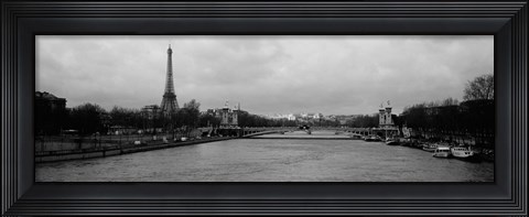 Framed River with a tower in the background, Seine River, Eiffel Tower, Paris, Ile-De-France, France Print