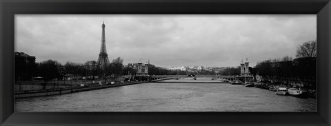 Framed River with a tower in the background, Seine River, Eiffel Tower, Paris, Ile-De-France, France Print