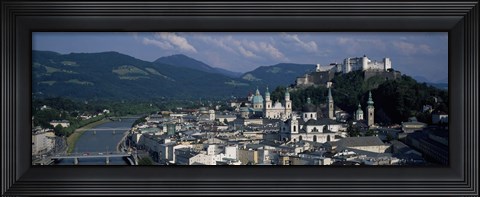 Framed High angle view of a castle on top of a mountain, Hohensalzburg Fortress, Salzach River, Salzburg, Austria Print