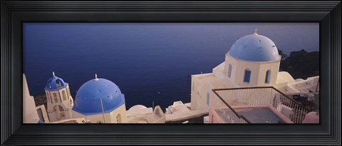 Framed High angle view of blue domed church at the coast, Oia, Santorini, Greece Print