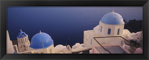 Framed High angle view of blue domed church at the coast, Oia, Santorini, Greece Print