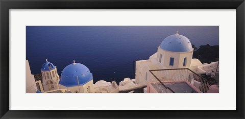 Framed High angle view of blue domed church at the coast, Oia, Santorini, Greece Print