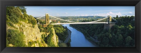 Framed Bridge across a river, Clifton Suspension Bridge, Avon Gorge, Bristol, England Print