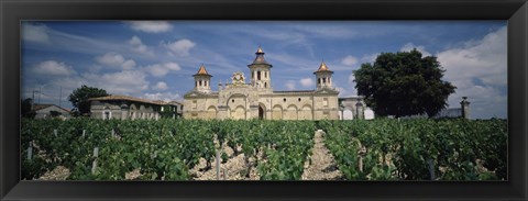 Framed Vineyard in front of a castle, Chateau Cos d&#39;Estournel, Saint-Estephe, Bordeaux, Gironde, Graves, France Print