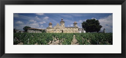 Framed Vineyard in front of a castle, Chateau Cos d&#39;Estournel, Saint-Estephe, Bordeaux, Gironde, Graves, France Print