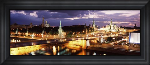 Framed City lit up at night, Red Square, Kremlin, Moscow, Russia Print