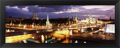 Framed City lit up at night, Red Square, Kremlin, Moscow, Russia Print