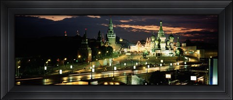 Framed Red Square at night, Kremlin, Moscow, Russia Print