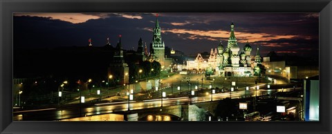 Framed Red Square at night, Kremlin, Moscow, Russia Print