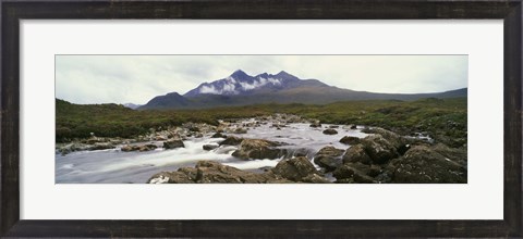 Framed River Sligachan, distant mountain in mist, Glen Sligachan, Isle of Skye, Scotland. Print