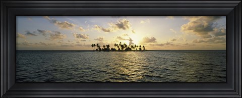 Framed Silhouette of palm trees on an island, Placencia, Laughing Bird Caye, Victoria Channel, Belize Print